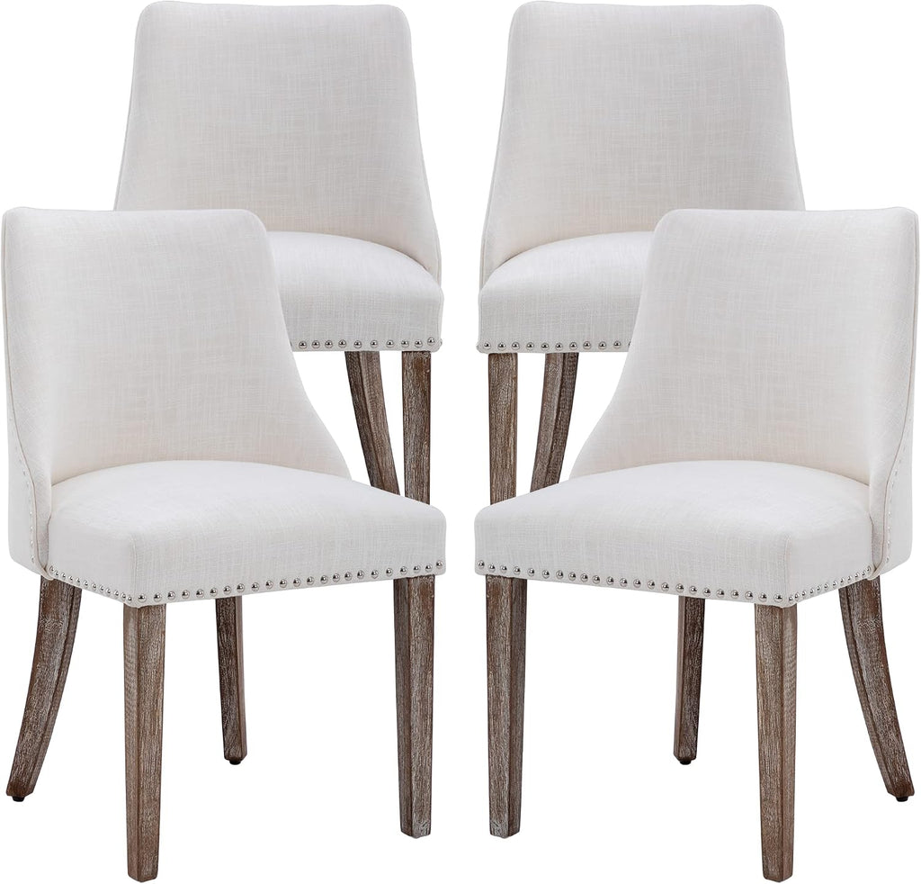 chairus Dining Chairs Set of 4 Mid Century Modern Living Room Chairs with Wood Legs Comfy Upholstered Linen Fabric Side Chair for Kitchen/Restaurant/Bedroom, Cream White