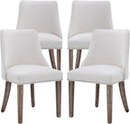 chairus Dining Chairs Set of 4 Mid Century Modern Living Room Chairs with Wood Legs Comfy Upholstered Linen Fabric Side Chair for Kitchen/Restaurant/Bedroom, Cream White
