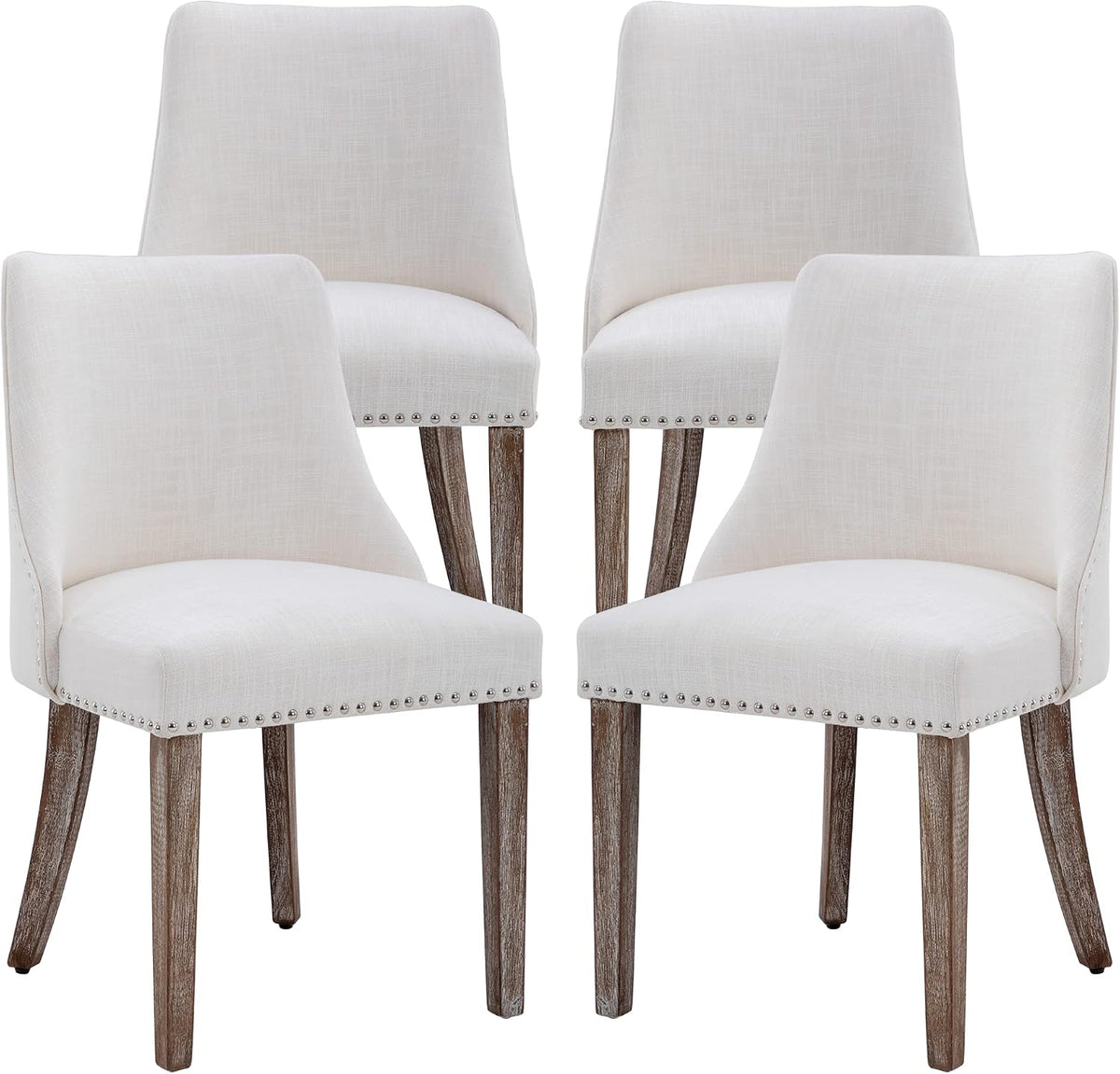 chairus Dining Chairs Set of 4 Mid Century Modern Living Room Chairs with Wood Legs Comfy Upholstered Linen Fabric Side Chair for Kitchen/Restaurant/Bedroom, Cream White
