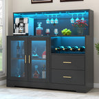Bar Cabinet for Home with LED Light,Coffee Bar Cabinet w/ Wine & Glass Rack | Wine Cabinets with Drawers & Microwave Stand, Modern Liquor Cabinets for Kitchen, Living Room, Dining Room (Black)