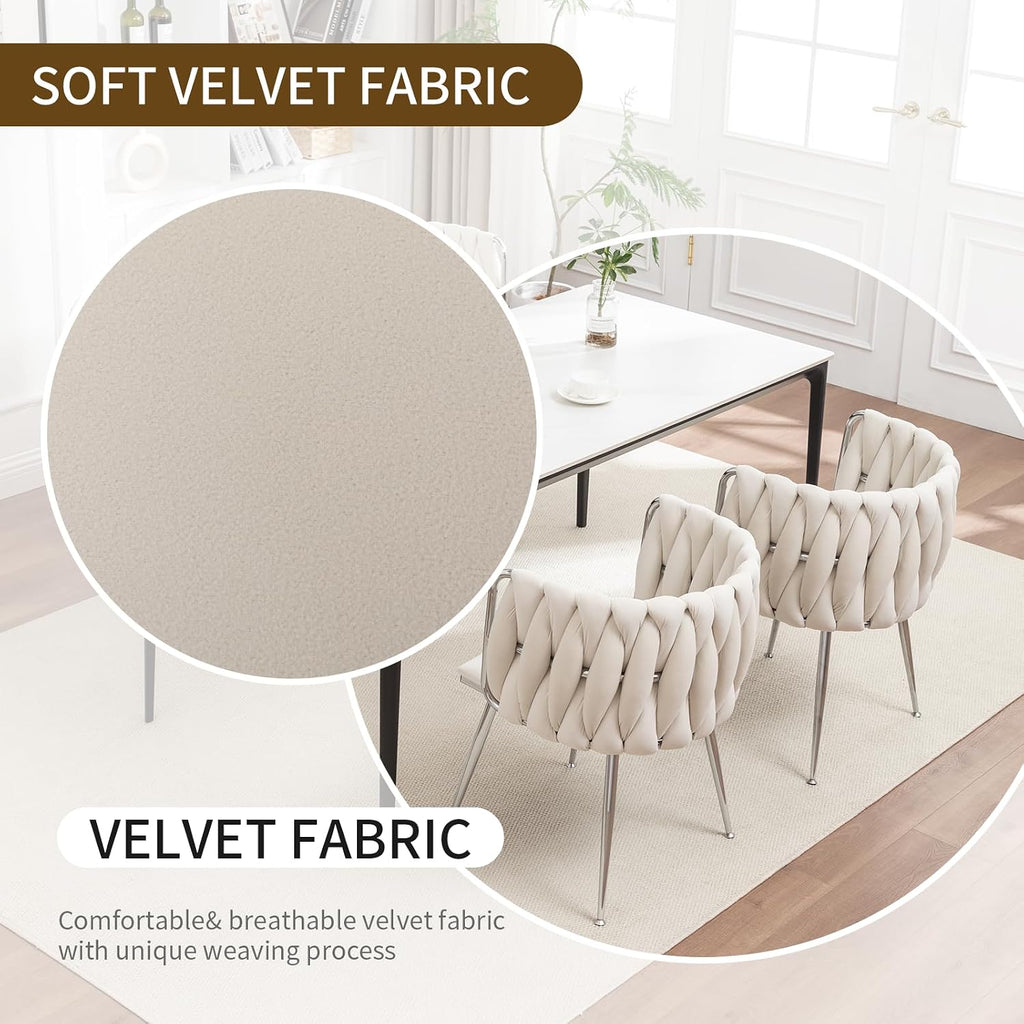 Velvet Dining Chairs Set of 4, Upholstered Dining Room Chairs with Metal Legs, Sillas de Comedor Modernas 4, Modern Kitchen Chairs for Dining Room, Living Room, Kitchen, Bedroom, Beige