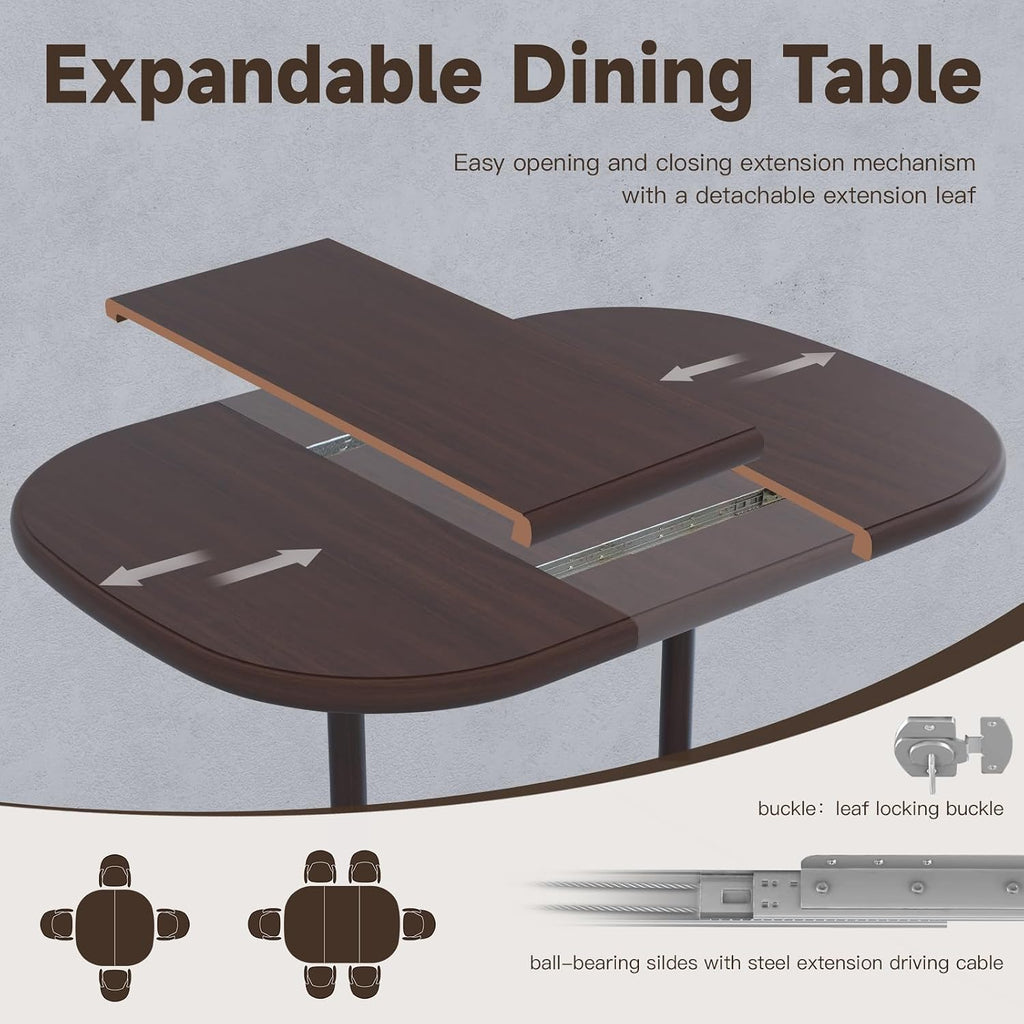 Chromcraft Table for 4 Person and 6 Person, Extendable Wooden Kitchen Room Table with 18" Extension Leaf (Walnut)