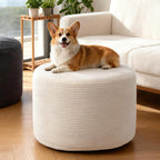 Round Corduroy Footstool Pouf for Couch | Soft plush shredded foam filled hassock stool. Perfect for living room use as foot rest or ottoman.