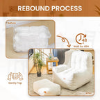 Cvortll Giant Bean Bag Chair for Adults with Ottoman, High-Density Oversized Bean Bag Sofa, Cozy Lazy Comfy Floor Sofa for Bedroom, Reading Chair for Living Room, White