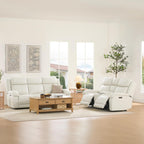 Watson & Whitely Genuine Leather Power Recliner Sofa & Loveseat Set, Cream | Wall Hugger Reclining Sofas, Power Headrest, Center Storage Console, Charging Ports, Cup Holders, Living Room Furniture Set