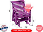 Amish Craftsmanship Made in USA 2FT Heavy Duty Poly Lumber Wood Porch Glider Premium Colors HDPE with No Wood fibers Lancaster Series Rollback Design 500 lbs Limit Solid-Purple