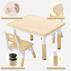 DOREROOM Adjustable Kids Table & 2 Chairs Set, 31.5" L x 23.6" W, Beige-W | Graffiti Desktop,Table Supports 300 lbs,Toddler Ages 2-8，FSC-certified, Children Activity Table for Daycare, Classroom, Home
