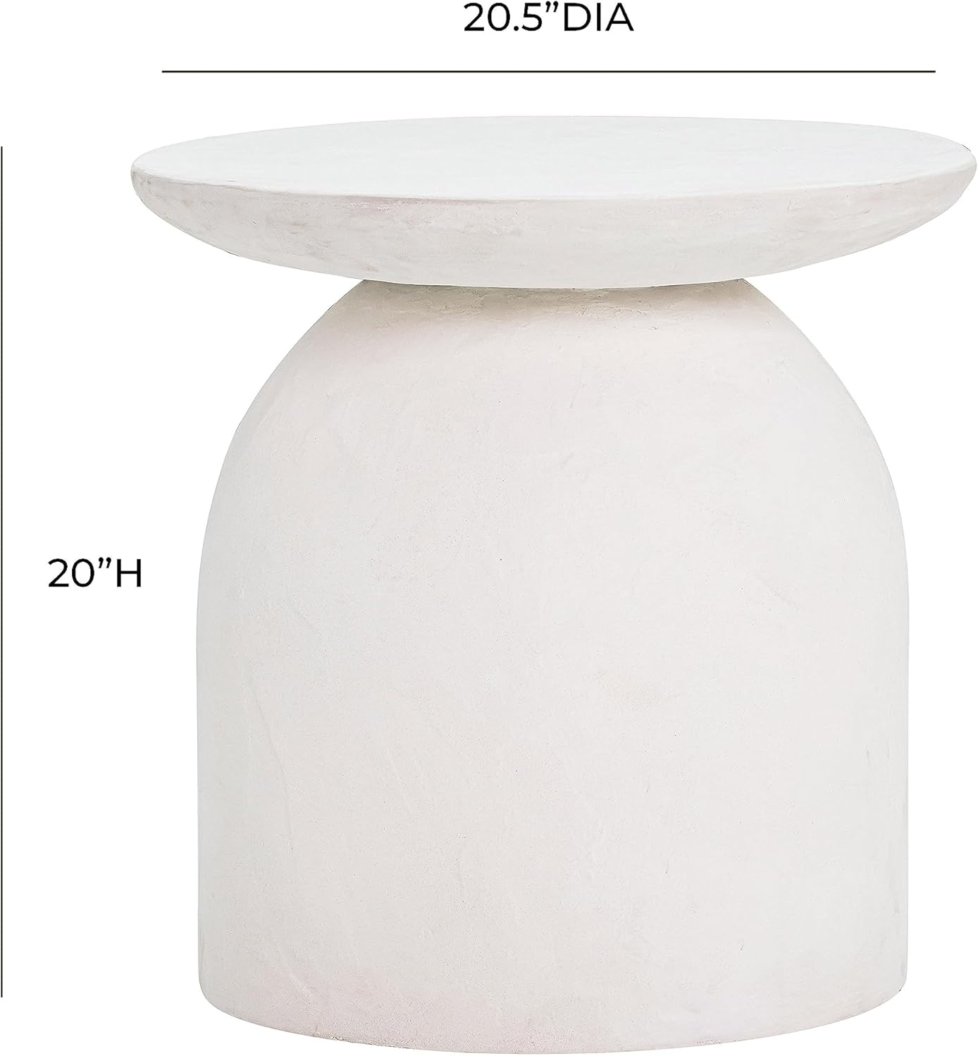 First of a Kind White Concrete Side Table with Smooth Curves - Round Coffee Table for Indoor/Outdoor Use - Durable & Stylish Neutral Design - 20.5" W x 20.5" D x 20" H
