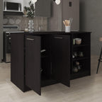 Kitchen Island with Three Open Shelves and Two Cabinets | Spacious countertop and concealed storage for efficient kitchen use
