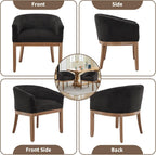Mid Century Modern Dining Chairs Set of 2, Upholstered Linen Fabric Dining Room Chairs with Arms and Solid Wood Legs, Comfy Barrel Accent Chairs for Dining Room, Living Room, or Cafe, Charcoal Gray