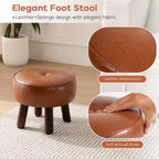 oakvivo Small Foot Stool, 13in Round Faux Leather Pouf Ottoman Foot Rest | Footstool Ottomans with Rubber Legs Under Desk, 13''L x 13''W x 10.2''H, Footrest for Couch, Living Room Bedroom, Brown