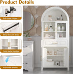 71" Tall Arched Kitchen Pantry Cabinet, Farmhouse Pantry Cabinet with Glass Door & 6 Internal Storage Racks, Adjustable Shelves Storage Cabinets for Kitchen, Living Room, Dining Room, Bathroom