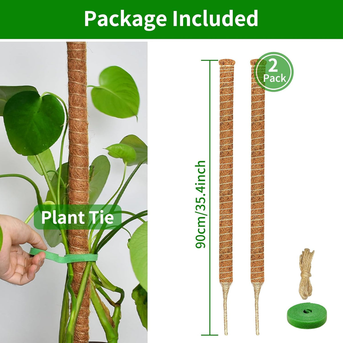 2 Pack Moss Pole, 35.4-Inch Moss Poles for Plants Monstera,Bendable Plant Support Stakes for Climbing Plants Indoor, Garden Trellis Plant Stick for Potted Plants, Pothos Philodendron