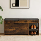 Shoe Storage Bench with a Flip Drawer, Entryway Bench with Removable Cushion, Hallway & Mudroom Organizer with Seat, Front Door Shoe Rack Cabinet, Brown