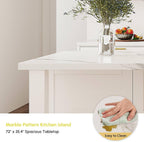 72" Kitchen Island with Storage,White Marble Melamine Cabinet with Drawers, Shelves & Wine Rack for Kitchen or Dining Room