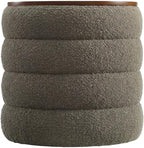 Gray Round Boucle Fabric Storage Ottoman, Indoor-Outdoor Seating, 17.3-Inch Diameter, Soft Boucle, Durable Structure