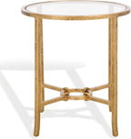 SAFAVIEH Couture Collection Tauri Brass Metal Glass Top Round Accent Table (Fully Assembled)