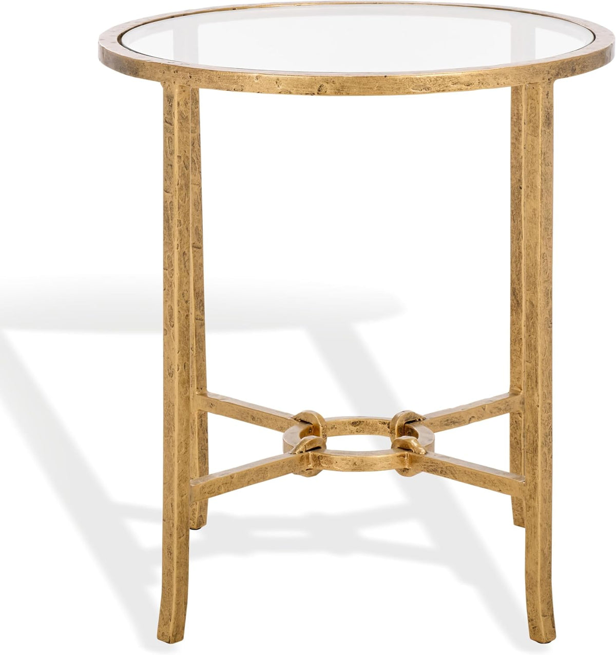 SAFAVIEH Couture Collection Tauri Brass Metal Glass Top Round Accent Table (Fully Assembled)