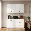 63" Wide Kitchen Pantry, 2-Piece Modern Storage Cabinet with 6 Doors and 3 Drawers, Food Pantry Cabinets with 3 Adjustable Shelves, Wall Mounted Cupboard and Base Cabinet for Kitchen, White