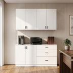 63" Wide Kitchen Pantry, 2-Piece Modern Storage Cabinet with 6 Doors and 3 Drawers, Food Pantry Cabinets with 3 Adjustable Shelves, Wall Mounted Cupboard and Base Cabinet for Kitchen, White