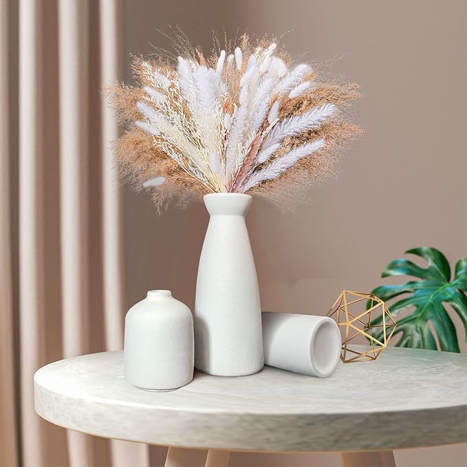 Ceramic Vases Set of 2-White Vase for Modern Home Decor, Flower Vases for Aesthetic Room Decor,Boho Decor Wedding Dinner Table Party Office Centerpiece Table Decorations (baise)