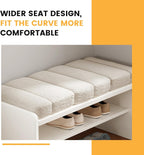 Modern Shoe Bench with Storage, Shoe Rack with Cushion Upholstered Fabric Shoes Changing Stool with 2 Tier Storage Space for Entryway Living Room End of Bed Bedroom, Cream White