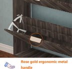 Shoe Cabinet Storage, Modern Freestanding Organizer with 2 Flip Drawers, Narrow Shoe Rack for Entryway, Walnut