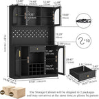 72'' Large Kitchen Pantry Cabinet with LED Light, Black Kitchen Hutch with Pegboard & Wine Racks, Modern Pantry Cupboard with Countertop & Storage Drawers, Tall Bar Cabinet for Dining Room, Home