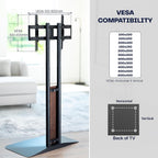 VIVO Dual-Column TV Floor Stand for 32” to 85” Screens with Heavy Duty Base, Tilting Mount with 5 Set Height Adjustments, Black and Dark Walnut, STAND-TV85JS