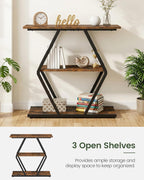 CHOEZON 3-Tier Console Table, Entryway Table, Sofa Table with Open Shelves, Diamond-Shaped Behind Coach Table, Industrial, for Hallway, Entryway, Living Room, Stairwell, Rustic Brown and Black TXG08BF