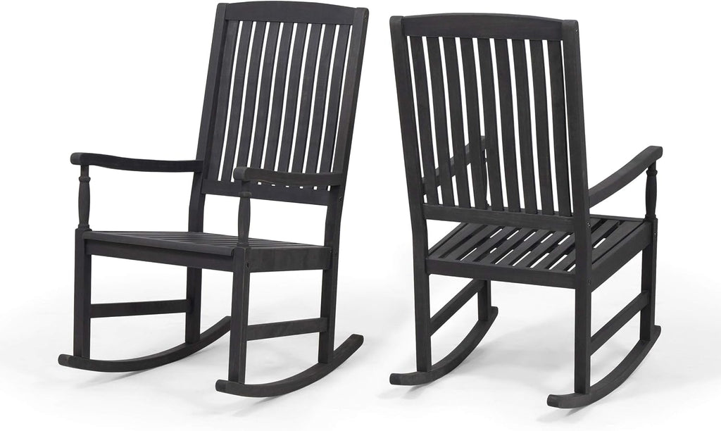 Great Deal Furniture GDFStudio Outdoor Acacia Wood Rocking Chairs (Set of 2), Dark Gray