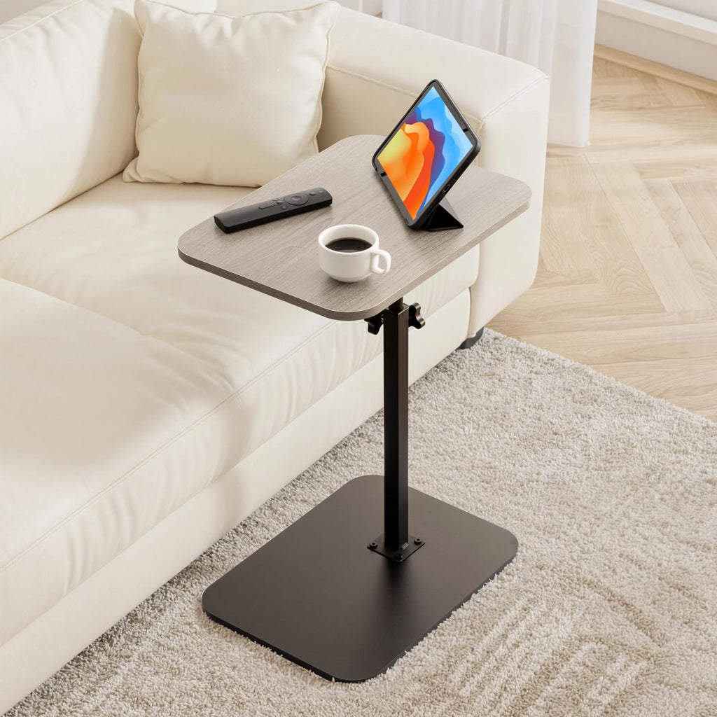 ZEAPTAC C-Shaped Side Table, 360° Swivel Height Adjustable, Lightweight Portable TV Tray Snack End Table for Couch Sofa Bed Small Spaces-Black Wood