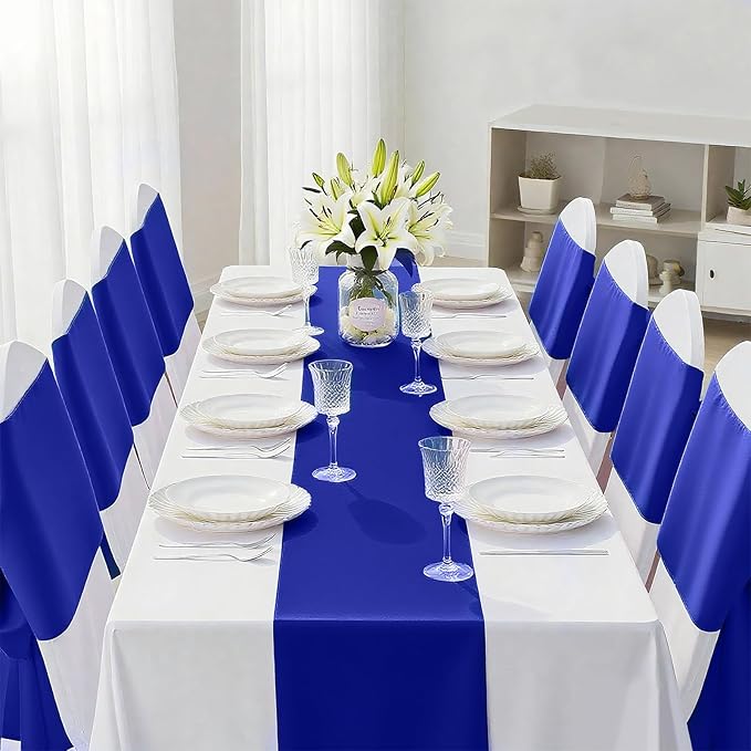 SHEJIZE 20 Pack Royal Blue Satin Table Runner 12x108 Inches Long, Bright Silky Smooth Satin Table Runner Table Decor for Wedding Banquet Christmas Prom Event Birthday Party