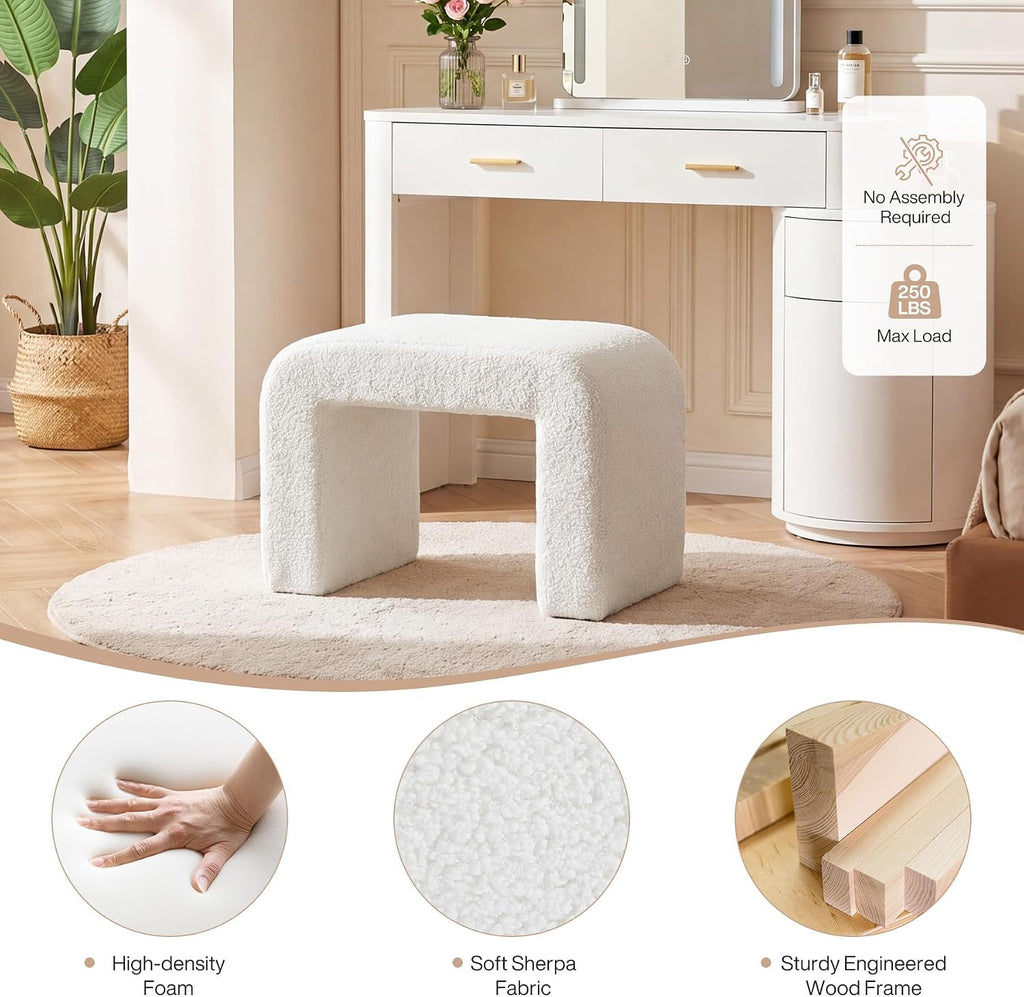 Tribesigns Vanity Stool Chair, Large Foot Stool Ottoman, Modern Foot Rest for Couch, Shoe Bench for Entryway, End of Bed Bench for Bedroom, Extra Seating for Living Room, Fully Assembly, White