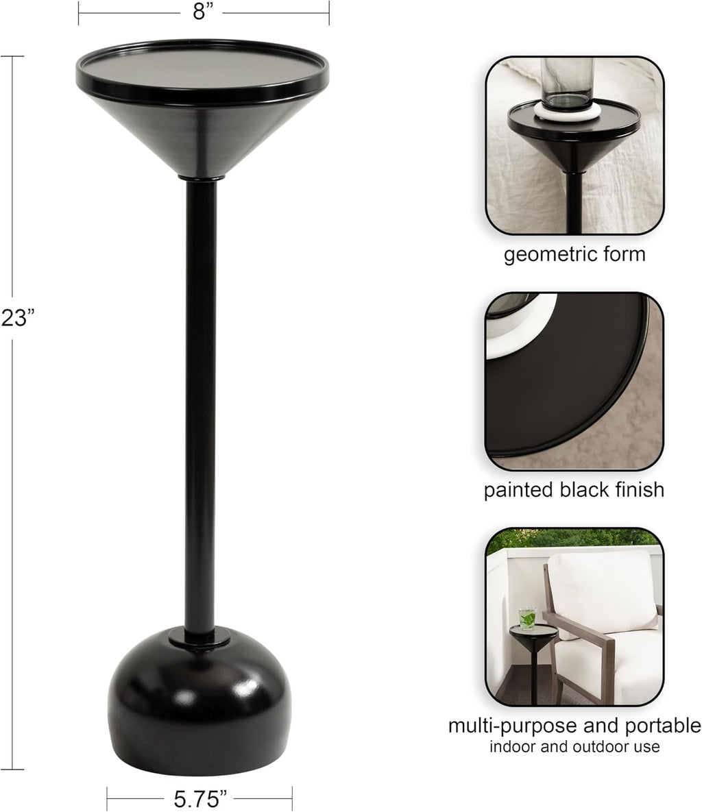 Kate and Laurel Frisk Modern Round Metal Drink Table, 8 x 8 x 23, Black, Metal Martini Table with Pedestal Design for Use as Small Indoor Plant Stand or Living Room Accent