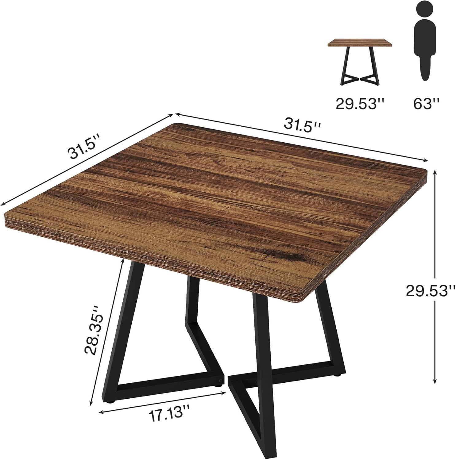 Tribesigns Square Commercial Dining Table Set of 6, 31.5" Heavy Duty Dinner Table with Metal Base, Wooden Kitchen Table for Restaurant, Cafe, Bakery, School, Apartment (Chairs are not Included)