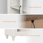 WAMPAT Farmhouse TV Stand for 100 Inch TV, 3-in-1 Wooden TV Console Table for 75/80/85/90 Inch TV, Entertainment Center with Glass Door, Kitchen Sideboard Buffet Cabinet for Dining Room, Off White