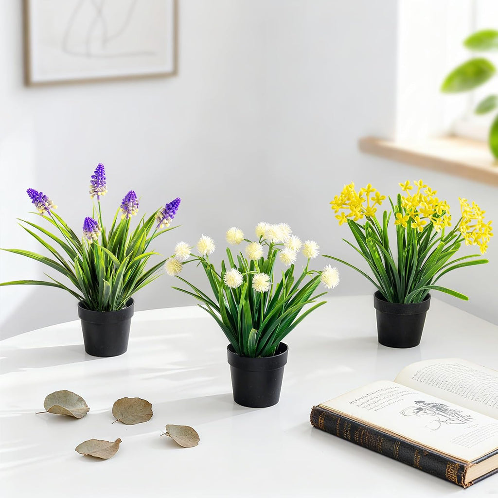 3 Pack Fake Small Plant Artificial Potted Flowers for Home Decor Fake Flower Plant Greenery Mini Faux Plant for Indoor Bedroom Living Room Office Shelf Bathroom Farmhouse Decor (Type 8)