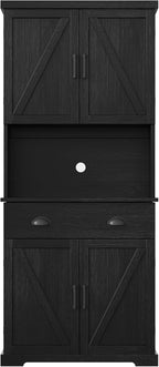 ChooChoo 72" Pantry Cabinet with Storage Drawers, Farmhouse Kitchen Hutch Bar Cabinet with Microwave Stand, Kitchen Cupboard with Door Shelves for Dining Room, Living Room, Black