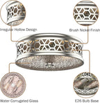 EAPUDUN Flush Mount Ceiling Light, 12 Inch 2 - Light Vintage Ceiling Light with Rippled Glass, Brush Nickel Ceiling Fixture for Hallway Corridor Kitchen Bathroom Bedroom Passway FMA1538-PLN