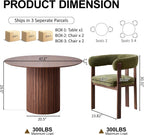 47" Round Dining Table Set for 4, Walnut Wood Grain Tabletop with 4 Green Chenille Upholstered Armchairs, Thick Cushions and Sturdy Metal Frames