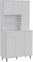 90 Kitchen Pantry, One Drawer, Multiple Cabinets, Two Open Shelvess -White