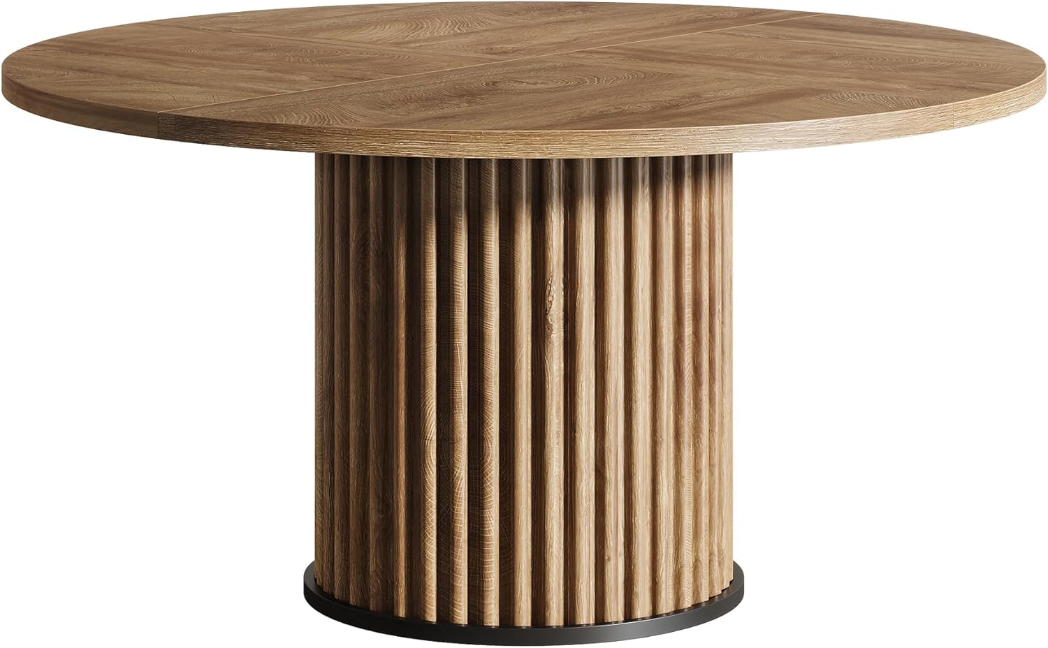 Oigavfd Black Round Dining Table for 4-6 People 47" Circle Dining Table with MDF Top and Fluted Base Round Kitchen Tables Sturdy 300 Lbs for Family Gatherings (Brown)