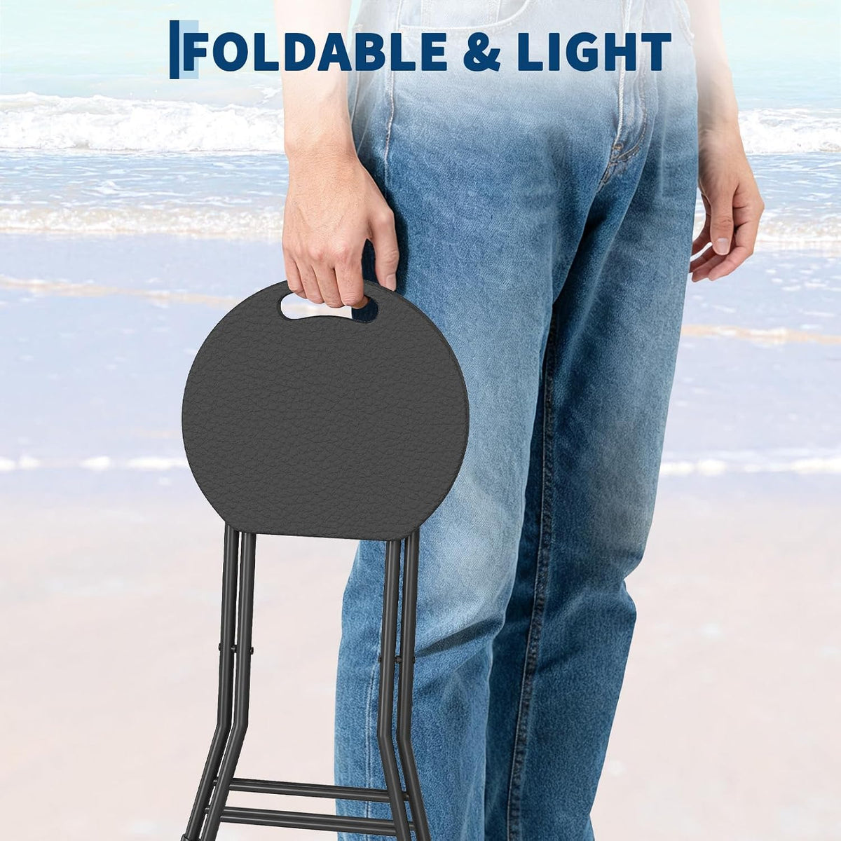 Garvee Folding Stool, Backless 18-Inch Stool, Portable with Handle, Foldable Bar Stool, Anti-Slip Feet, 600Lbs Capacity, for Bar Stools Kitchen Home Indoor and Outdoor Use (Black-12, 18)