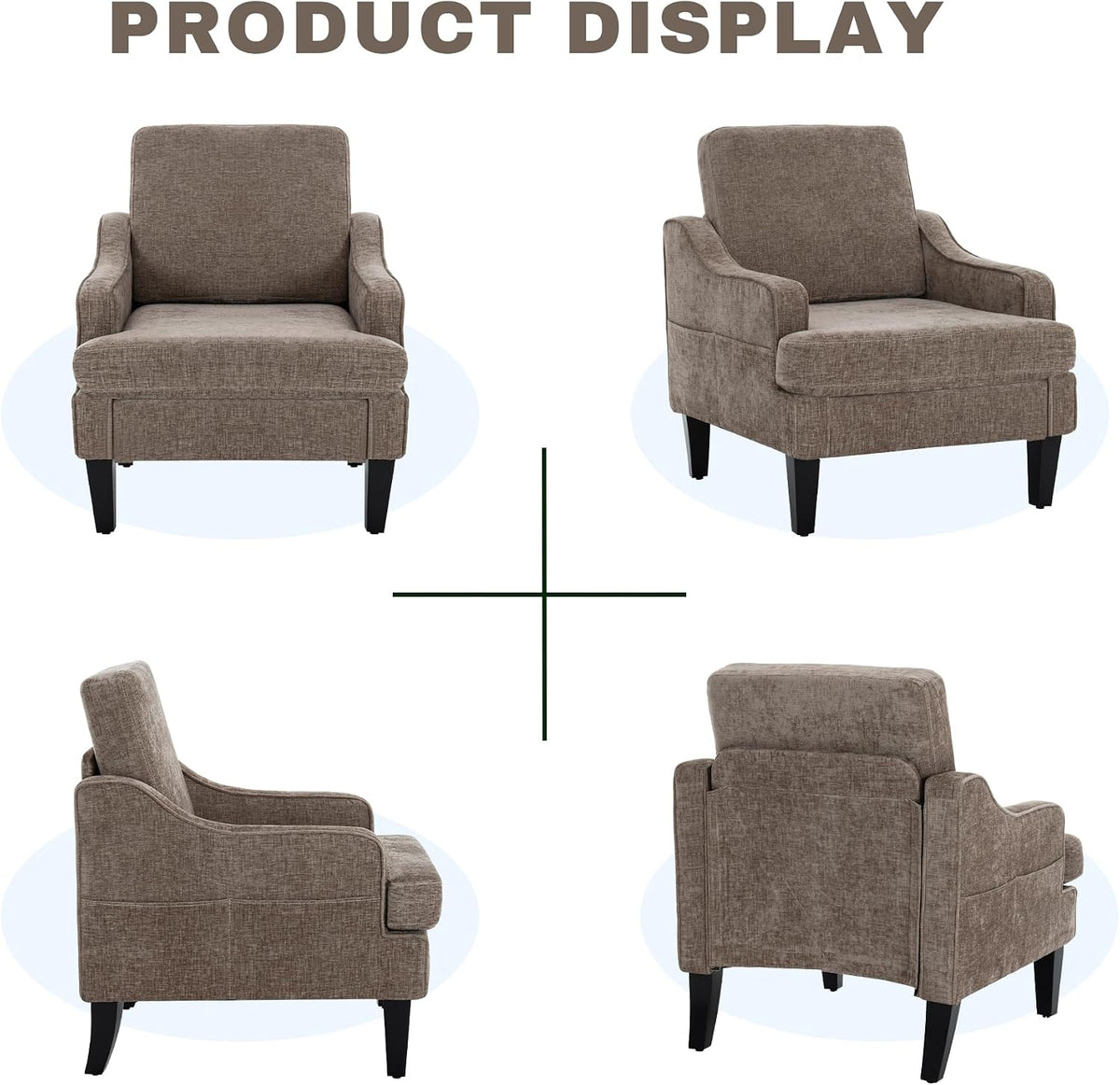 Accent Chair for Living Room,Mid-Century Arm Chair Chenille Fabric Living Room Chairs,Upholstered Reading Chair for Bedroom,Single Sofa Chair with Wood Legs for Apartment (Brown)