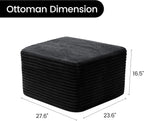 27.6" Floor Ottoman, Plush Corduroy Ottoman Foot Rest for Couch in a Box, Compressed Soft Foam Footrest No Assembly Require, Large Square Footstool for Living Room, Bedroom, Black