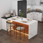 63" Large Imitation Marble Dining Table for 4-6 People,Kitchen Island Table with LED Lights, Mordern Marble Stripes Kitchen Dining Table with Grille design for Dining Room,Living Room (White)