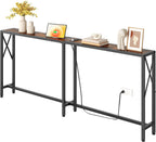 Gewudraw 70" Sofa Table Behind Couch with Oulets-Narrow Console Table,Brown | Industrial Style, Long Skinny Design,Couch Table For Hallway,Living Room,Bedroom, Built-In Power Outlets & USB, 172cm Length
