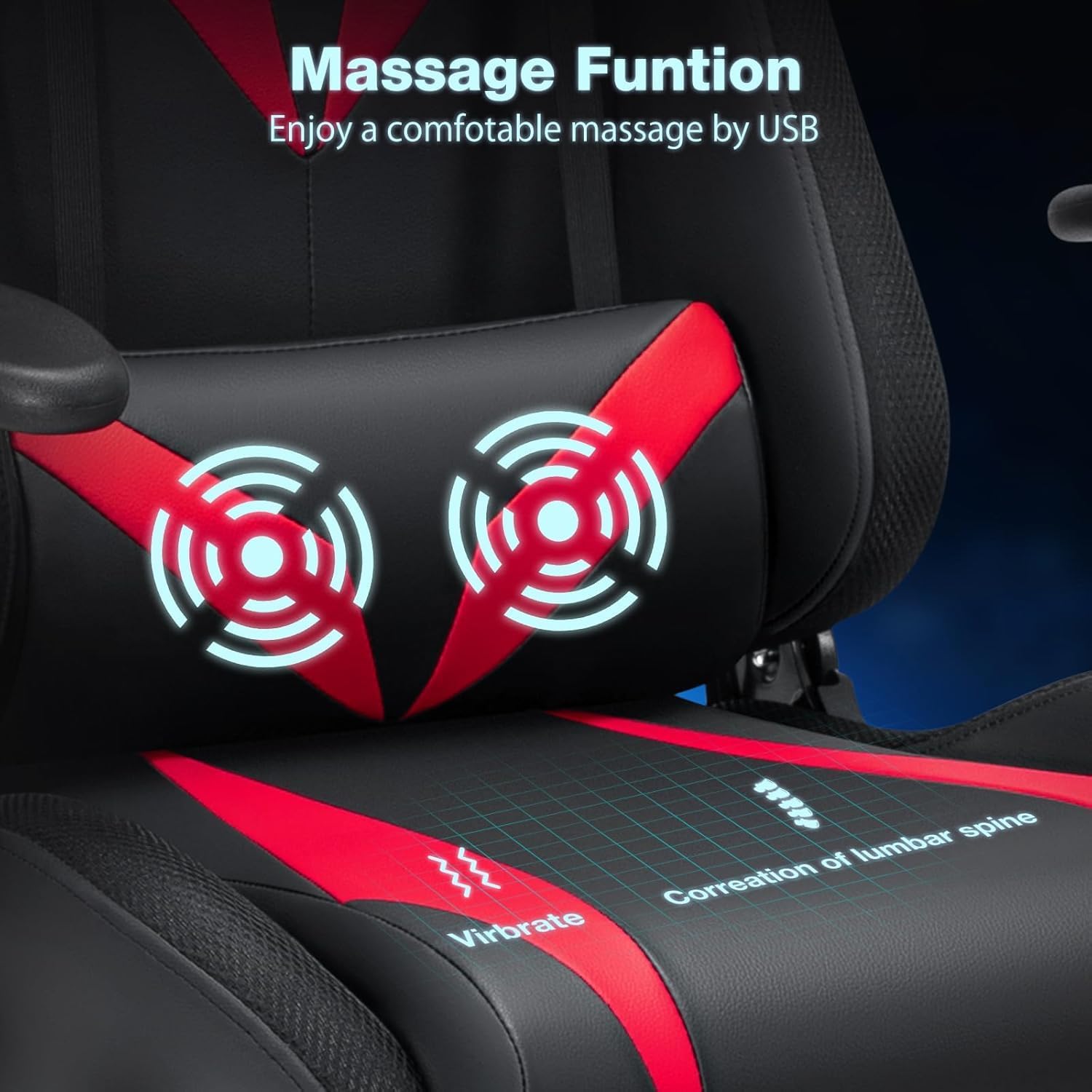 Led Gaming Chair with Speakers Massage 165° Reclining Computer Chairs-Red | RGB Lights Video Game Chairs for Adults;Racing Style;Rocking Mode;Bluetooth Gamer Chair with Footrest;Adjustable Armrests