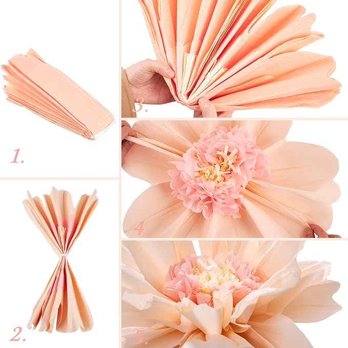 SUNBEAUTY 4 PCS 20" Sage Green Giant Paper Flowers Large Crepe Paper Tissue Flowers Artificial Decorations for Spring Summer Wall Backdrop Birthday Party Wedding Baby Shower Bridal Decorations